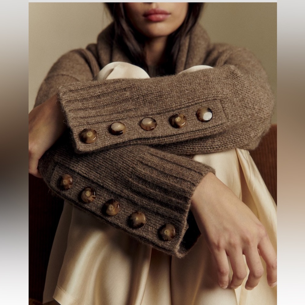 NWOT Sezane Taupe Sweater with Button Details - Picture 4 of 11